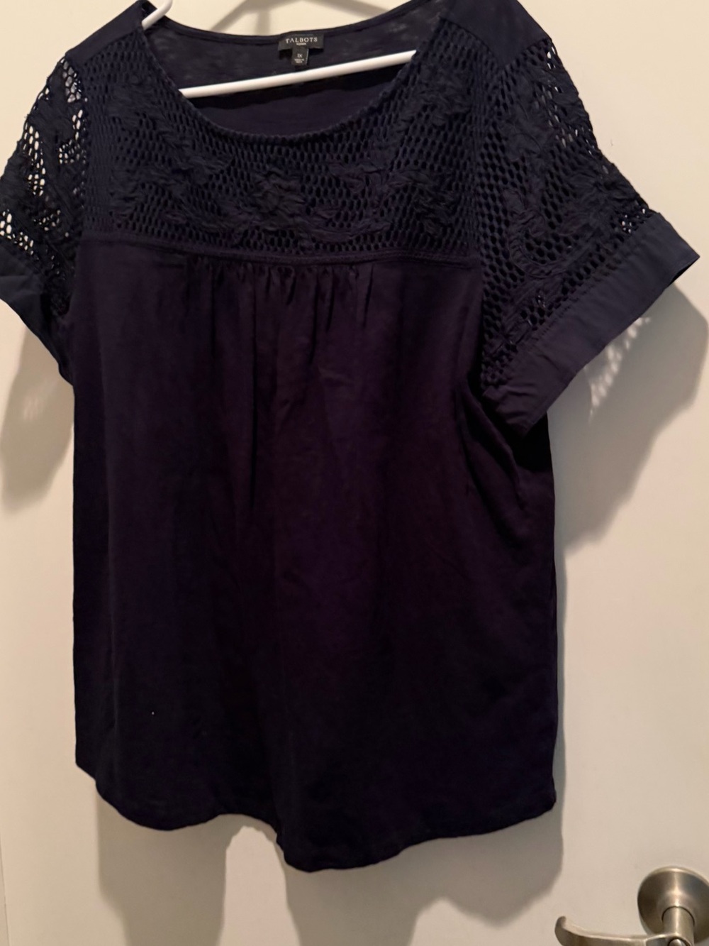 Talbots Black Crochet Floral Yoke Blouse